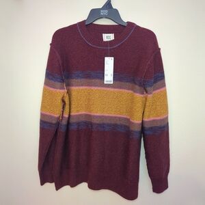 NWT, BDG Sweater Womens Small Striped Crewneck Red Yellow Oversized Fit